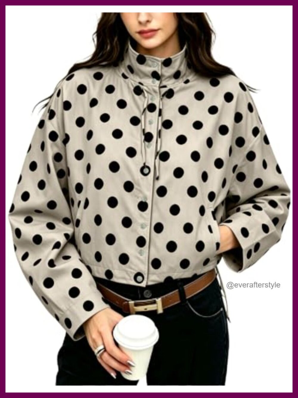 Polka Dot Cropped Jacket Button Front Lightweight Casual Outerwear Pockets